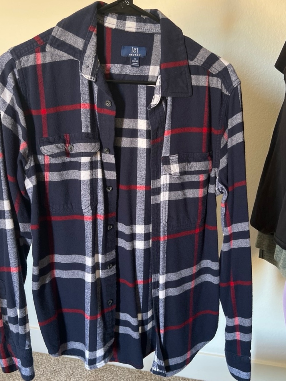 George Navy Plaid Button-Down Shirt with Red & White Stripes
